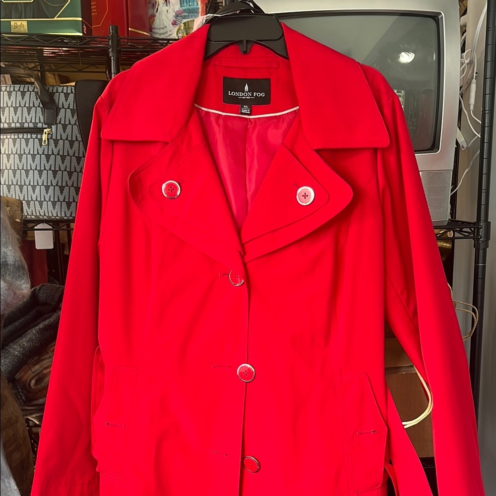 London Fog Red Trench Coat with Classic Silhouette